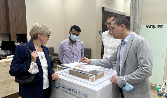 Ambassador of Belgium to Singapore, Colette Taquet, being briefed on the centre layout by Project Manager Jean-Christophe Pourbaix.